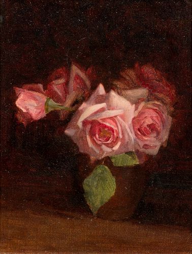 PORTRAIT OF PINK ROSES OIL PAINTING