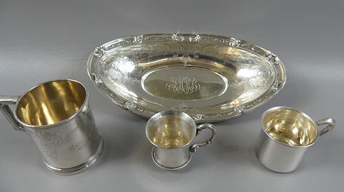 STERLING TRAY & 3 CUPS