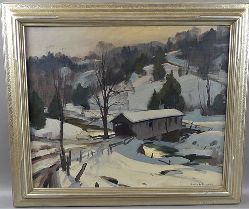 EMILE GRUPPE COVERED BRIDGE IN WINTER PAINTING