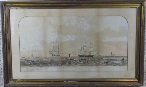 SPERM WHALING LITHOGRAPH AFTER RUSSELL 1870