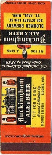 1944 Blumer's Buckingham Ale/Beer 113mm long WI-BLOOM-4 St. Paul, Bloomer, Wisconsin