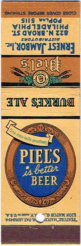 1937 Piel's Beer 118mm long NY-PIEL-3a Ernest Jambor Inc. Philadelphia Pennsylvania Brooklyn