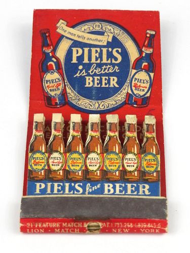 1940 Piel's Fine Beer Feature Full Matchbook Ernest Jambor Inc. Philadelphia Pennsylvania Brooklyn