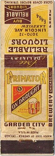 1940 Primator Beer 113mm long IL-GC-6 Chicago, Illinois