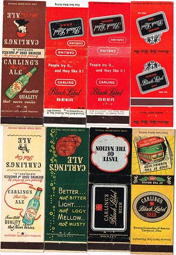 Lot of Eight Carling Black Label/Red Cap Ale Matchcovers Cleveland, Ohio 