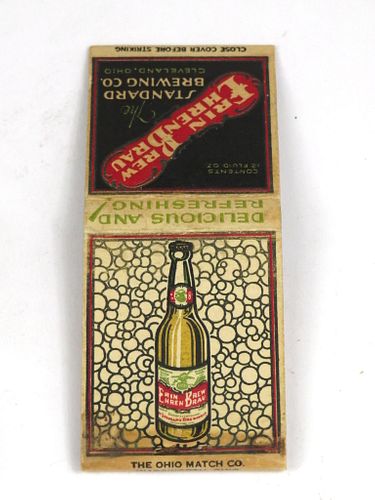 1933 Erin Brew Beer Almost Full Matchbook OH-STAND-1 Cleveland, Ohio