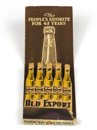 1935 Old Export Beer Full Matchbook Cumberland, Maryland
