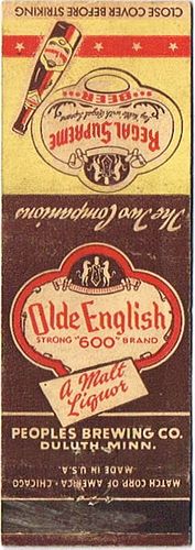 1945 Regal Supreme Beer/Olde English "600" Malt Liquor 115mm long MN-PEOPLE-3 Duluth, Minnesota
