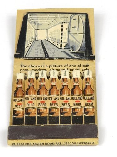 1952 Holland Premium Beer Feature Full Matchbook Hammonton, New Jersey