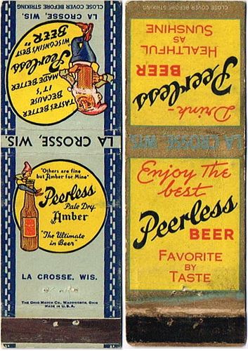 Lot of Two Peerless Beer Matchcovers La Crosse, Wisconsin