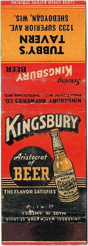 1940 Kingsbury Beer 113mm long WI-KINGSB-6.1 Tubby's Tavern Sheboygan Manitowoc, Wisconsin