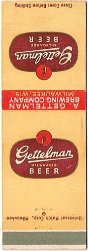 1948 Gettelman Milwaukee Beer 114mm long WI-GET-8 Milwaukee, Wisconsin