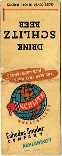 1934 Schlitz Beer WI-aSCHLITZ-C Cohodas Snyder Company Ashland Wisconsin Milwaukee, Wisconsin