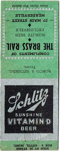 1937 Schlitz Vitamin D Beer (sample) 114mm long WI-SCHLITZ-VD-6 The Brass Rail Meaderville Montana