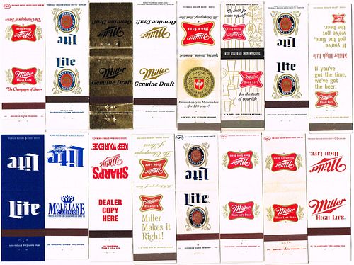Lot of 16 Miller High Life Beer Matchcovers Milwaukee, Wisconsin 
