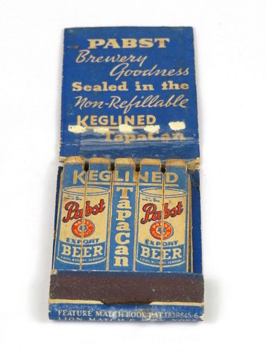 1938 Pabst Blue Ribbon Beer Feature Full Matchbook F. Freiria S. en C. Distributors San Juan Puerto Rico