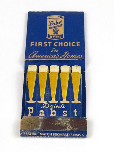 1959 Pabst Blue Ribbon Beer Feature Full Matchbook Bacon's Liquor WI-PAB-15 Chicago Illinois