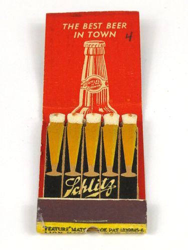1941 Schlitz Beer Feature Full Matchbook WI-SCHLITZ-22 Bellefonte Pennsylvania - J.T. Caldwell