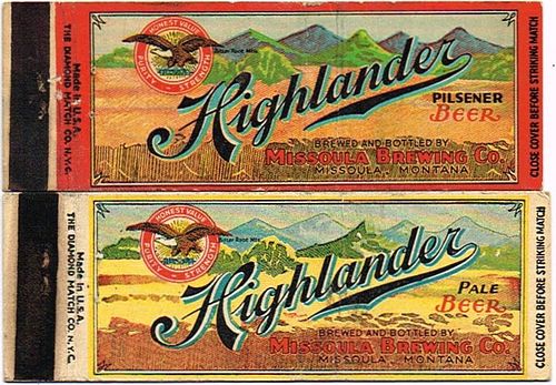 Lot of Two Highlander Beer Matchcovers Missoula, Montana