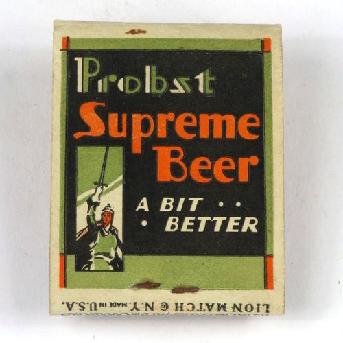 1933 Probst Supreme Beer Full Matchbook IL-MOUND-2 Charles Bell Millstadt New Athens, Illinois