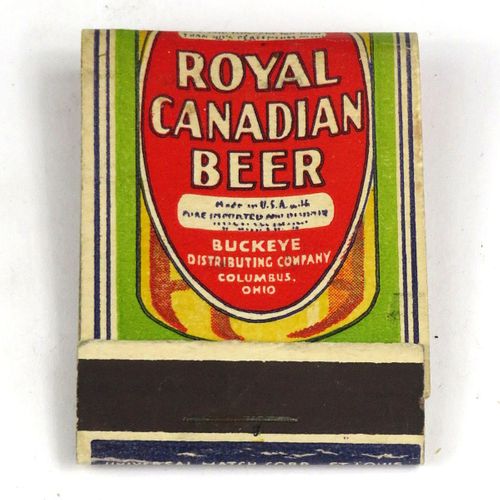1934 Royal Canadian Beer Full Matchbook Stone's Grill Restaurant Buckeye Distributing Columbus New Philadelphia, Ohio