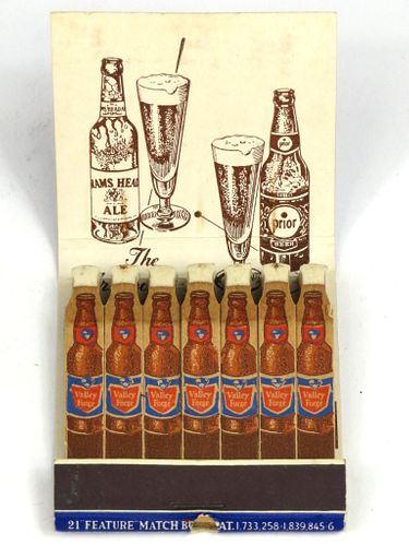 1953 Valley Forge Beer Feature Full Matchbook PA-SCHEIDT-ari Norristown, Pennsylvania
