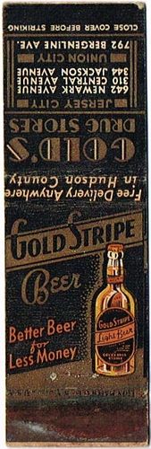 1934 Gold Stripe Beer 116mm long MD-BURTON-1 Gold's Drug Stores Jersey City Union City Paterson New