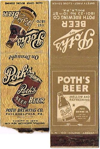 Lot of Two Poth Beer Matchcovers Philadelphia, Pennsylvania