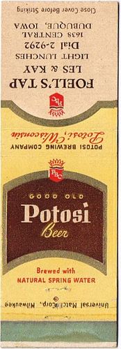 1950 Potosi Beer 114mm long WI-POT-7 Foell's Tap Dubuque Iowa - Les & Kay Potosi, Wisconsin