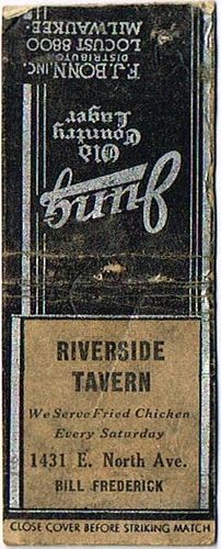 1933 Jung Old Country Style Beer WI-JUNG-1 Riverside Tavern Bill Frederick Random Lake, Wisconsin