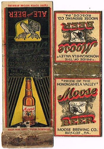Lot of Two Moose Ale & Beer Matchcovers Roscoe, Pennsylvania