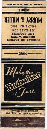 1942 Budweiser Beer (white) MO-AB-TEST-MM-4 Murray & Miller Choice Wines and Liquors