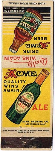 1937 Acme Beer/Ale Dupe 111mm long CA-ACME-2 San Francisco, California