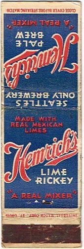 1920 Hemrich's Pale Brew/Lime Rickey 121mm long WA-HEM-1 Seattle, Washington