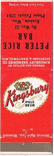 1955 Kingsbury Pale Beer 113mm long WI-KINGSB-10 Peter Rice Krakow Sheboygan, Wisconsin
