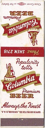1958 Columbia Beer (brown) 115mm long PA-COLU-6 Shenandoah, Pennsylvania