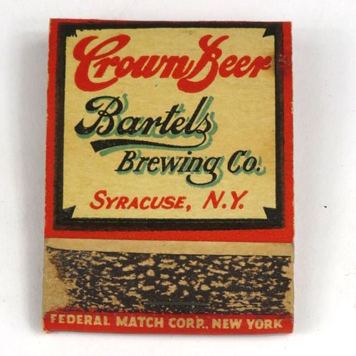 1933 Crown Beer/Old Devonshire Ale Full Matchbook NY-BARTELS-2 Syracuse, New York