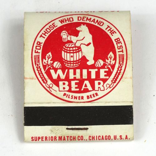 1952 White Bear Pilsner Beer Full Matchbook IL-WB-1 Thornton, Illinois
