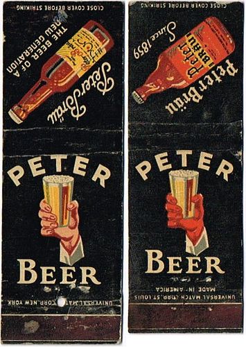 Lot of Two Peter Beer Matchcovers Union Hill, New Jersey