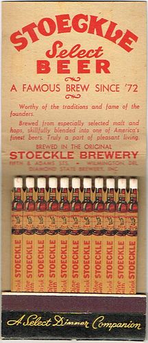 1935 Stoeckle Beer Brewery Christmas Giant Feature Matchbook Wilmington, Delaware