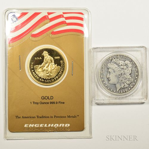 1 Troy Ounce Engelhard Gold Round and an 1896-O Morgan Dollar