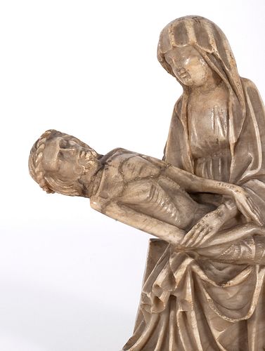 Important Alabaster Pietà, German School of the 14th - 15th Centuries