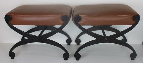 Pair of Upholstered Neoclassical Style Iron