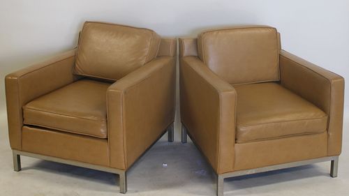 Pair of Knoll Style Upholstered Club Chairs.