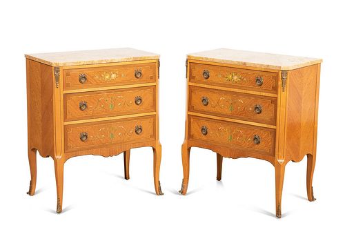 PR, FRENCH LOUIS XV STYLE INLAID NIGHTSTANDS