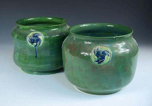 A pair of Moorcroft Flamminian ware jardinieres for Liberty & Co., each of rounded ovoid form, with
