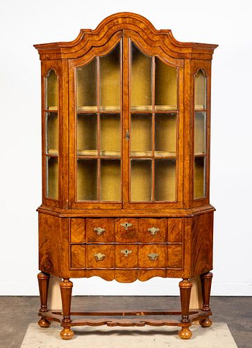19TH C. BAROQUE STYLE BURL WALNUT CABINET ON STAND