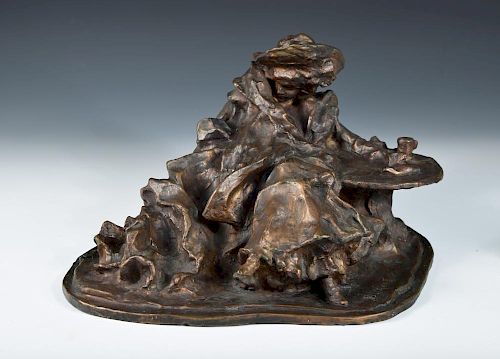 Elegante Dame am Tisch Sitzend, an important bronze after the original by Bernhard Hoetger, (German,