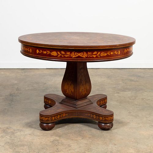 MARQUETRY INLAID MAHOGANY CENTER TABLE, C. 1900