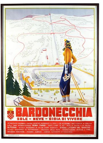 Anonymous, Bardonecchia, circa 1939, lithograph in colours, printed by Barabino & Graeve, Genova 138